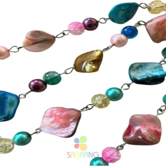 Women's Fashion 36" Long Multicolor Shell & Beaded Unique Designer Necklace - Picture 2 of 3